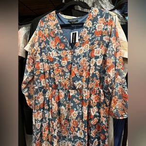 New Look maxi floral dress orange/green size 1X nwt